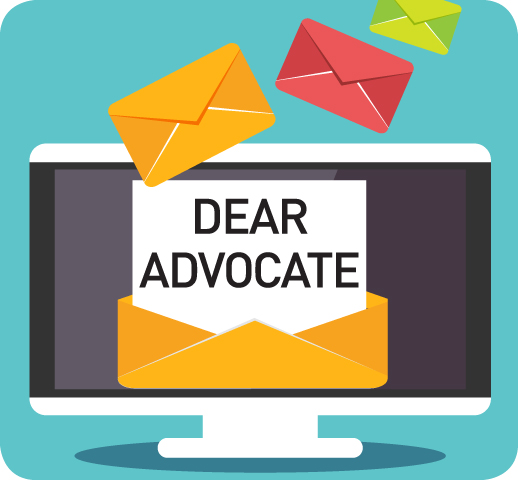 Graphic showing computer screen with open envelope and beginning part of a letter reading Dear Advocate